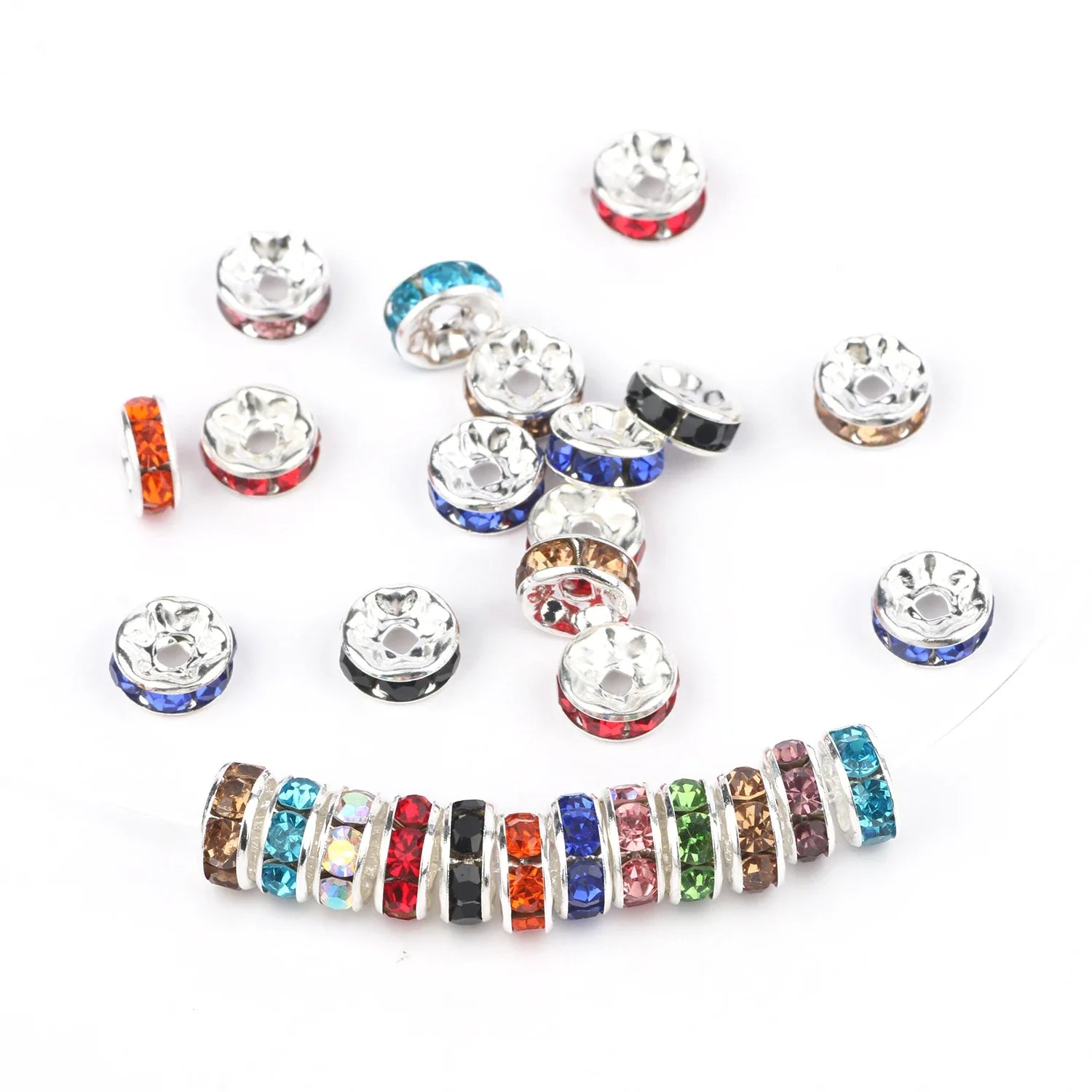 50pc/Lot 6mm 8mm 10mm AB Color  Rhinestone Ball Shape Loose Beads Metal Crystal Beads