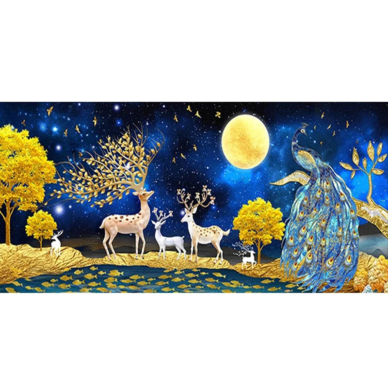 Elk Peacock 5D Diamond Painting Landscape Full Diamond Embroidery Diamond Cross Stitch Kits.