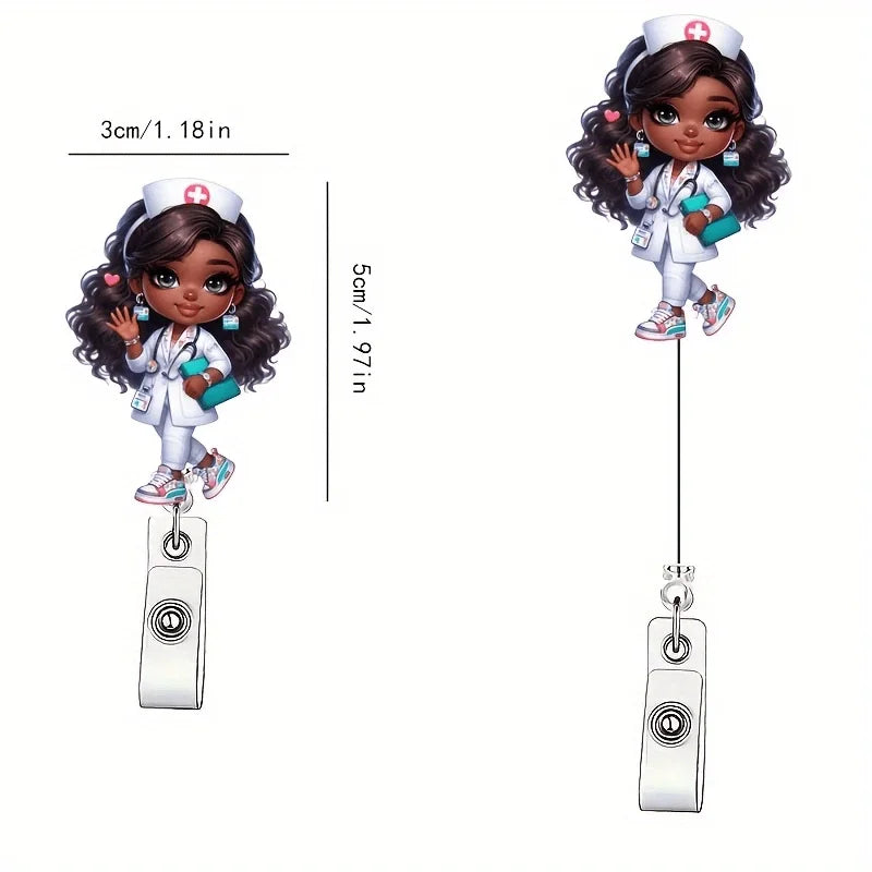 Medical Profession Badge Reel. Cute cartoon nurse design for office, teachers & healthcare staff.
