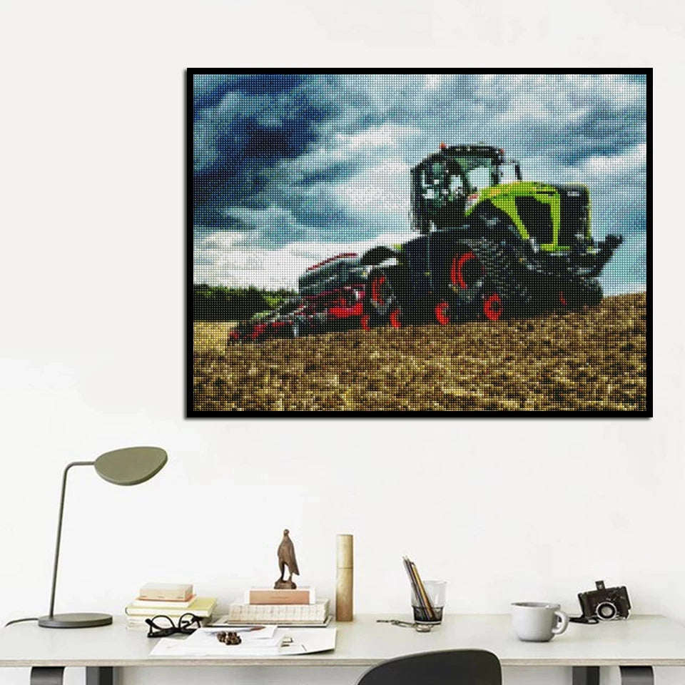 Diamond Painting Agricultural Vehicle Excavator Harvester landscape Full Round Square Embroidery Cross Stitch Mosaic Home Decor