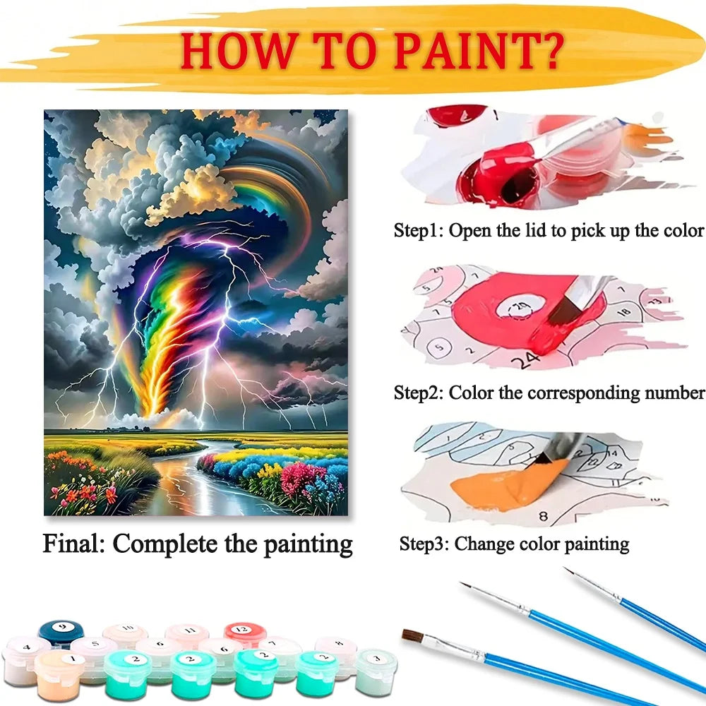 Colorful Tornado Diy Art Paint By Numbers For Adult Landscape