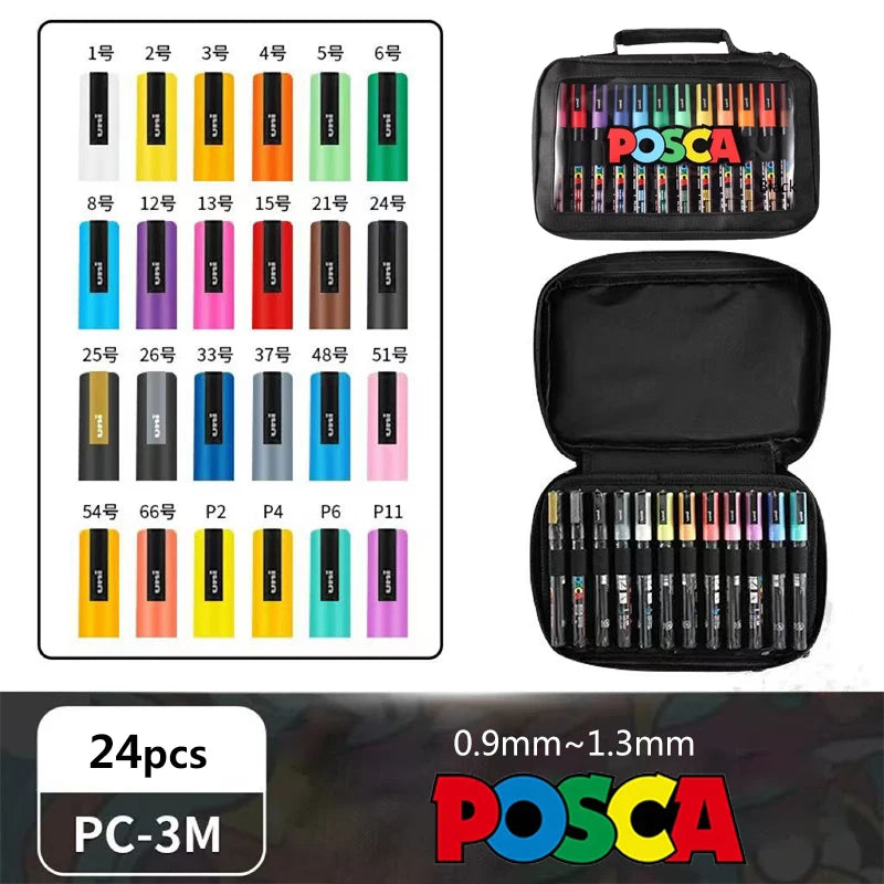 24 Color UNI Marker Pen Set Water-based Color