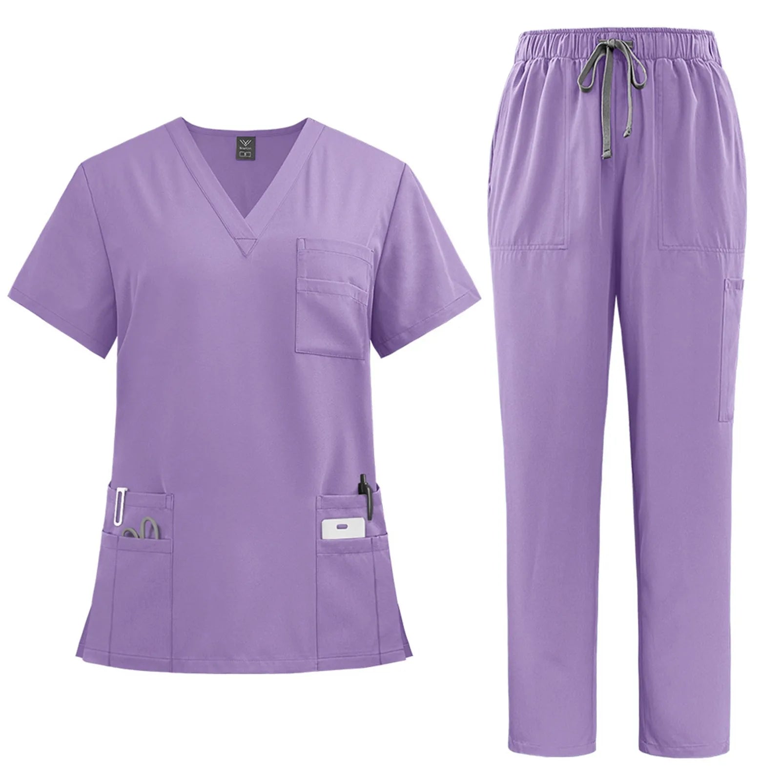 Women's solid color nurse uniform quick-drying fabric v-neck short-sleeved trousers suit multi-pocket nursing uniform suit