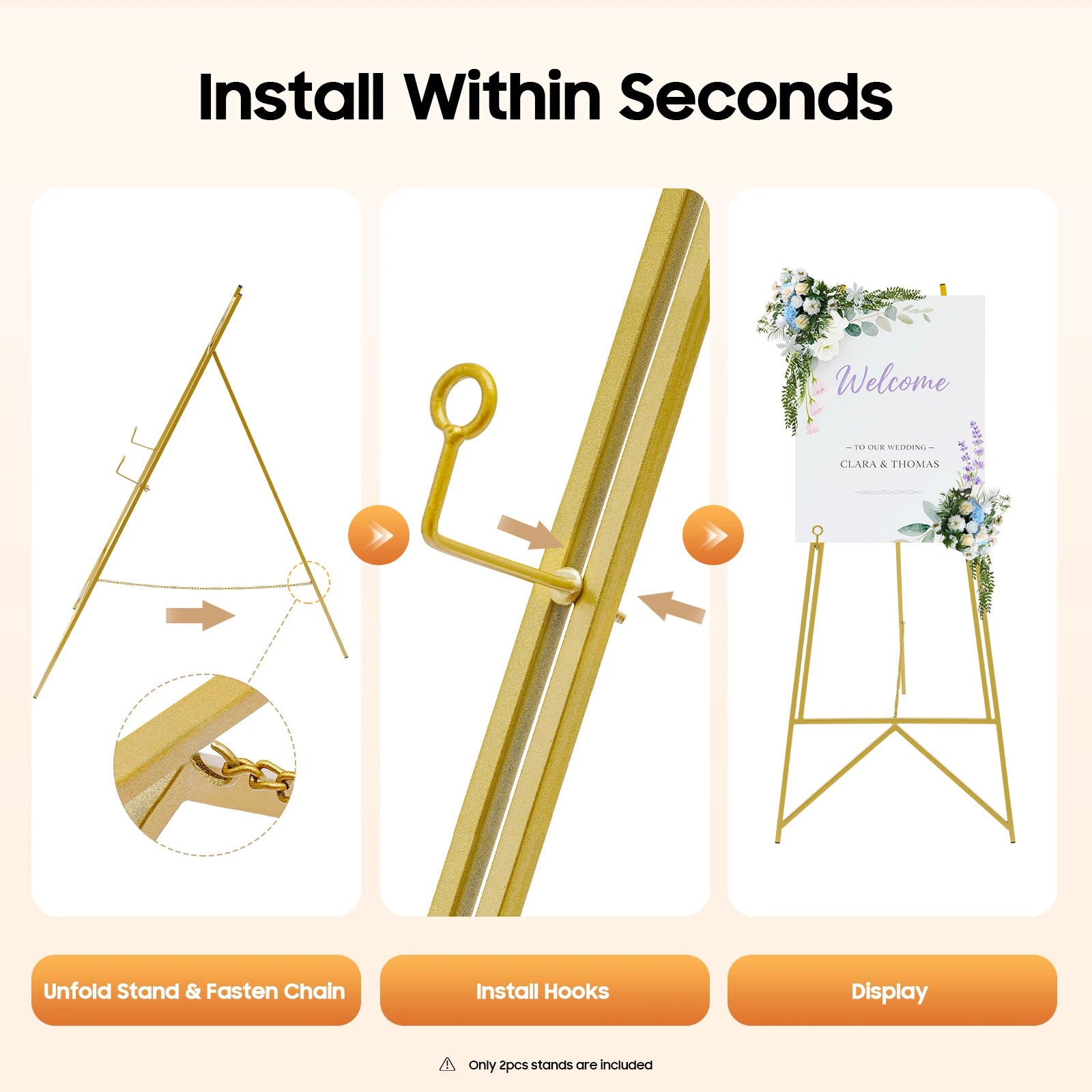 2 Pack Portable Art Gold Easel Stand for Wedding Sign & Poster