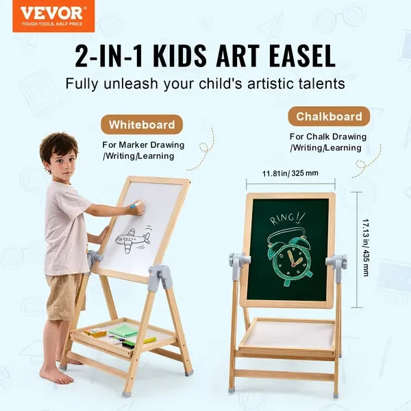 2-in-1 Kids Art Easel Double-Sided Magnetic, Whiteboard, Chalkboard