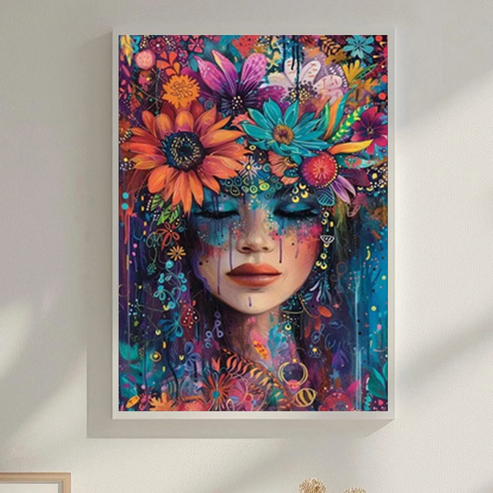 5D DIY Art Diamond Painting Woman Flowers Mosaic Cross Stitch Kit