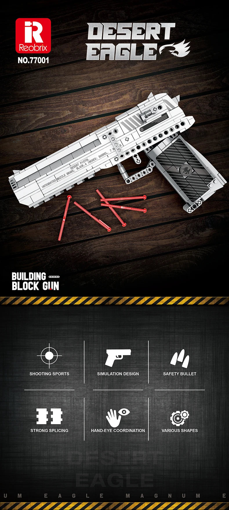 Realistic Pistol Model with Detachable Magazine & Firing Function, DIY Toy Gift