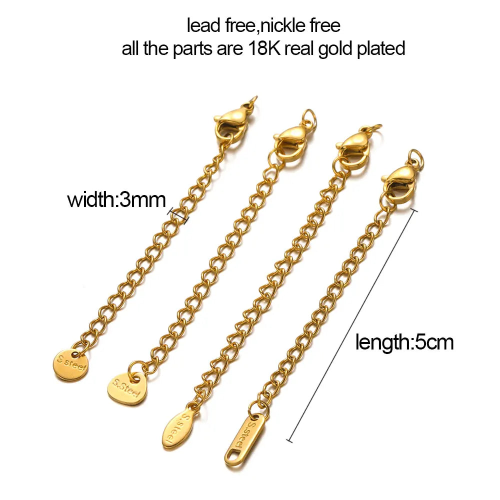 10pcs Stainless Steel Extension Chains with Lobster Clasps Connector Link