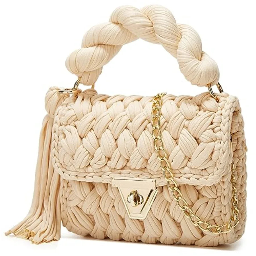 Chunky Yarn Knit Crochet Tote Purse Crossbody Bags for Women ,Clutch Flap ,Shoulder Bag.