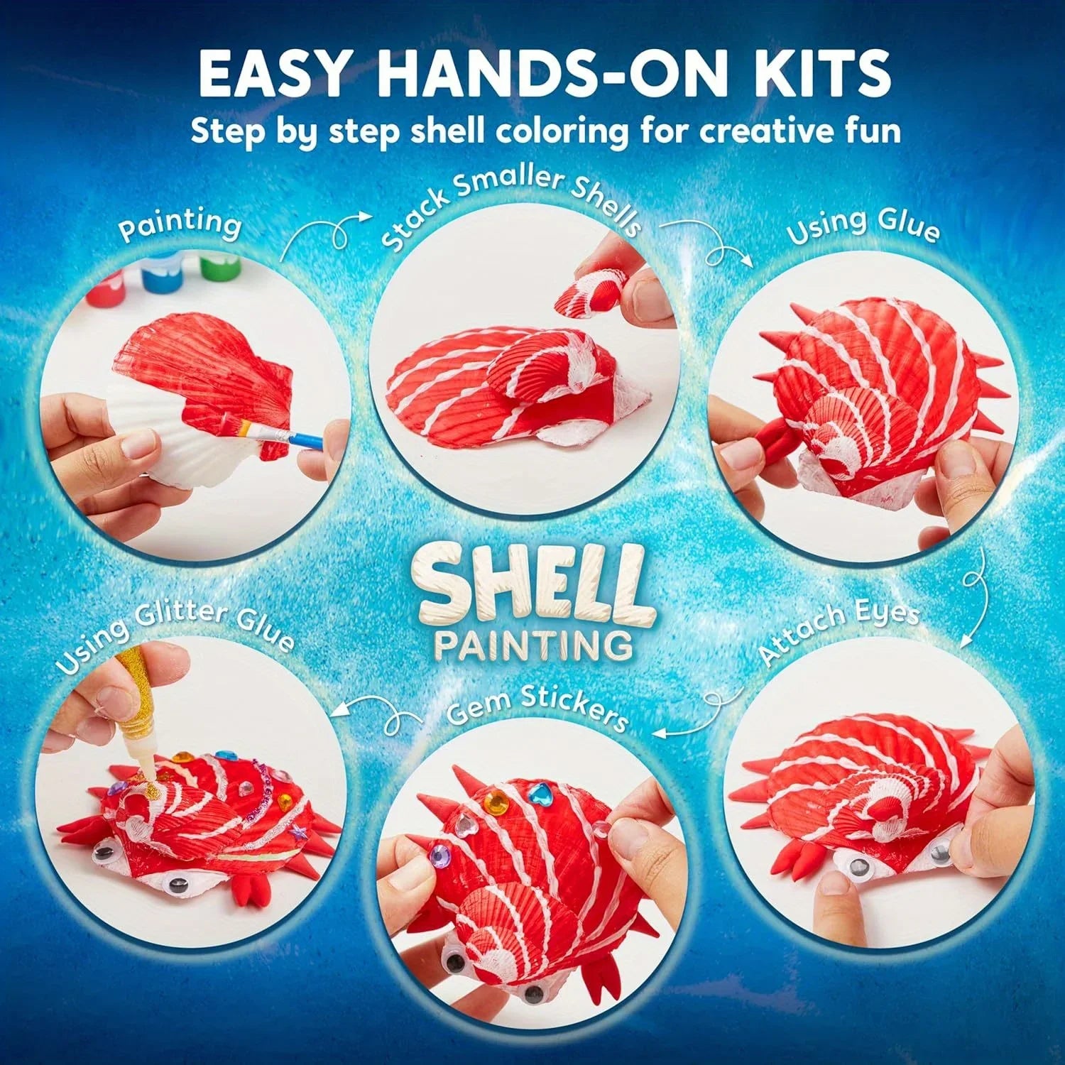 12PCS Kids Sea Shell Painting Kit toy  Glow in The Dark-Arts & Crafts for Boys Girls Ages 6+