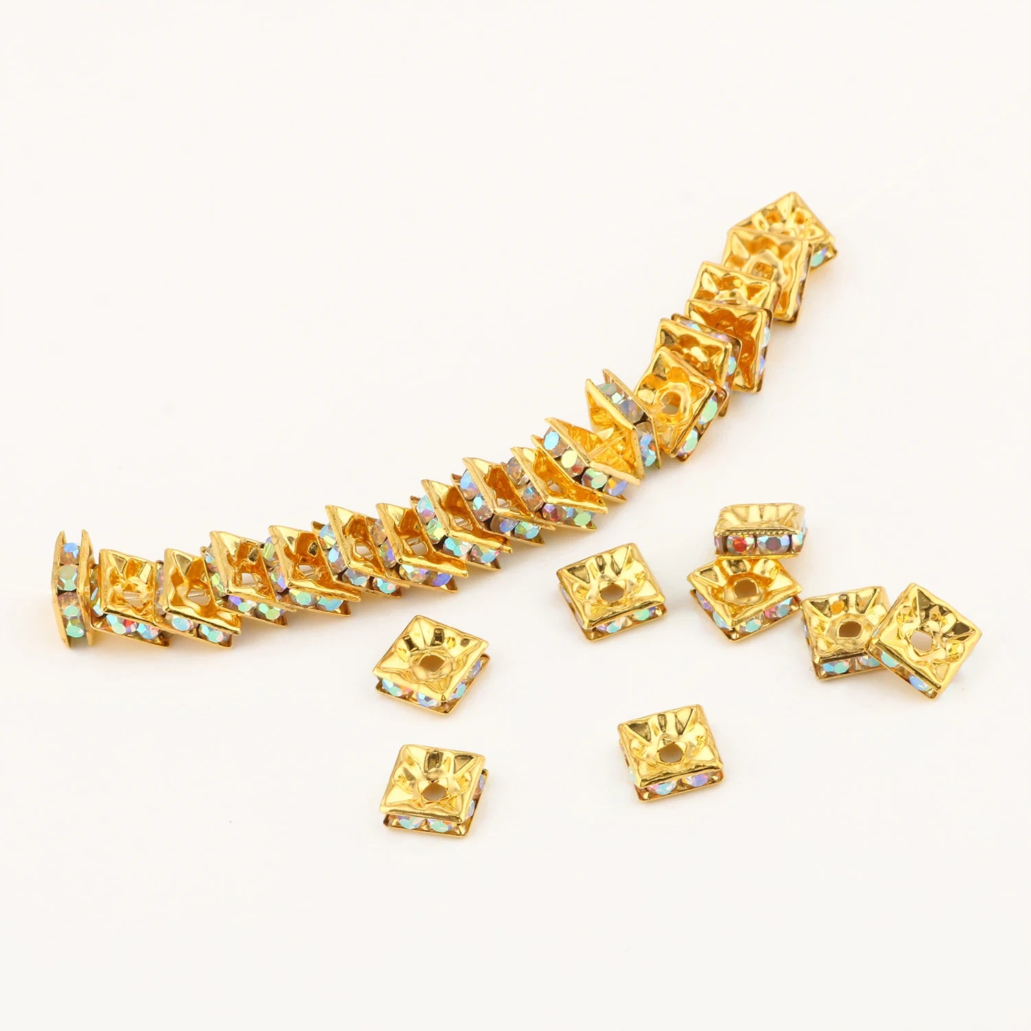 50pc/Lot 6mm 8mm 10mm AB Color  Rhinestone Ball Shape Loose Beads Metal Crystal Beads