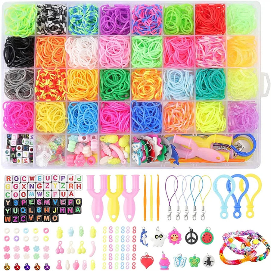 40 Grids 2800PCS+ 32 Color Rubber Band Bracelet Kit Diy Colorful Bracelet Necklaces