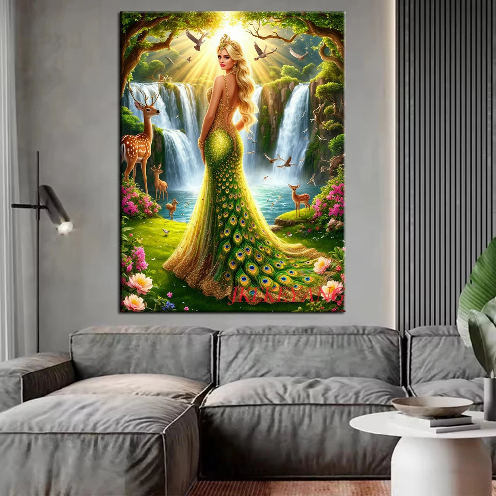 5D Diy Diamond Embroidery Beautiful Woman and Animals Picture Diamond Painting