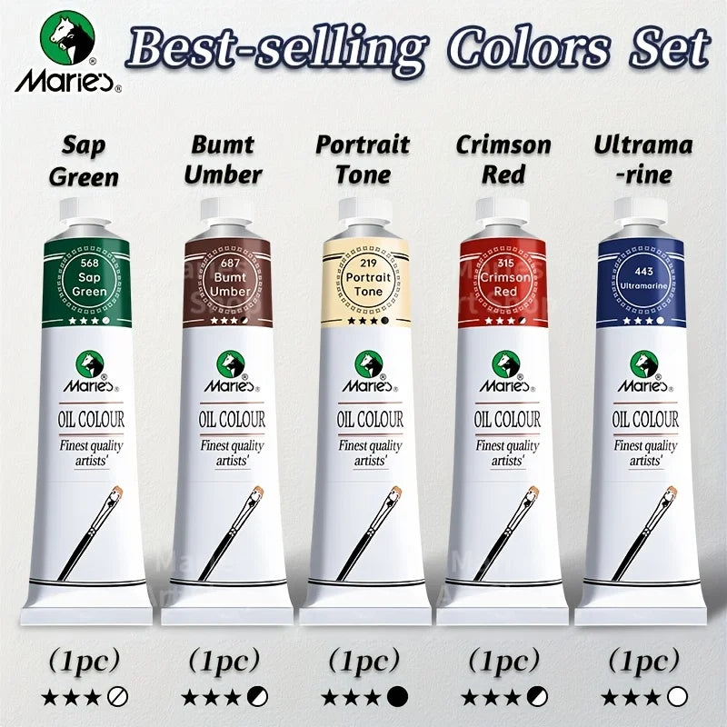 5pcs Marie's Oil Paints Set Vibrant Colors, Professional.