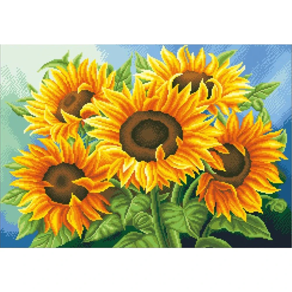 Full Embroidery Beads Printed 11CT Sunflower Cross Stitch Kit Art Decor 65x50cm