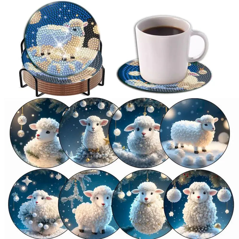 8pc/Sets DIY Diamond Art Coaster Kits for Adults, Kids and Beginners.