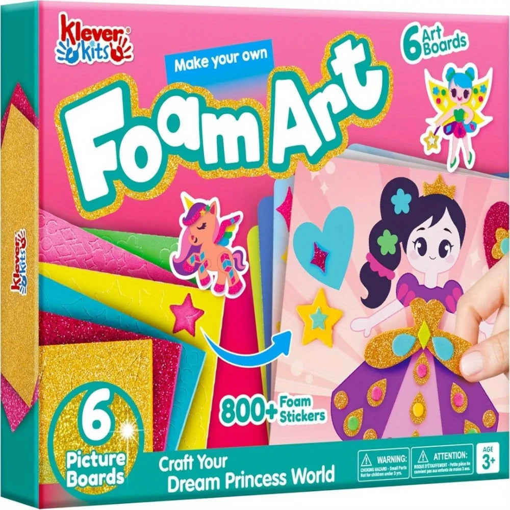 Kids Foam Art Kit Foam Stickers with 6 Art Board and 800+ Stickers DIY Arts Crafts