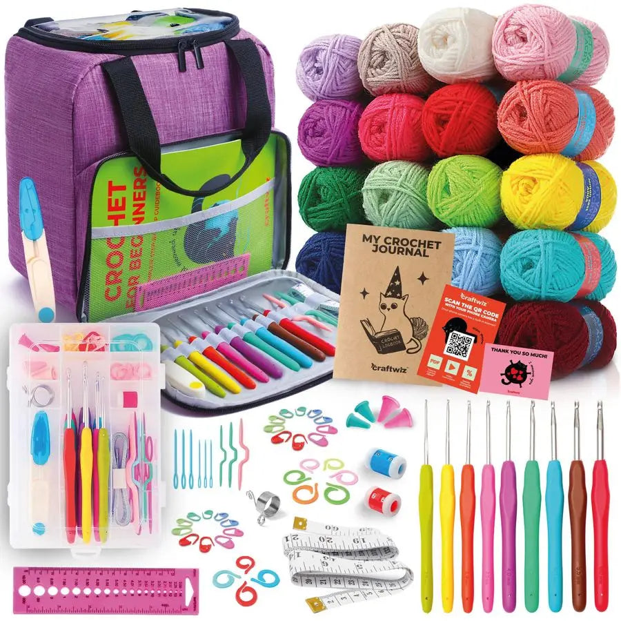 Learn to Crochet Kit for Beginners Adults Complete Beginner Set with 20 Yarn Skeins, 9 Hooks, Organizer Bag amp Book Perfect Cro