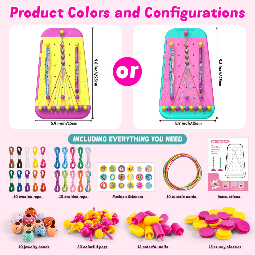 Girl's Bracelet Crafting Kit, Rainbow Rubber Band Loom Set, DIY Birthday Gift
