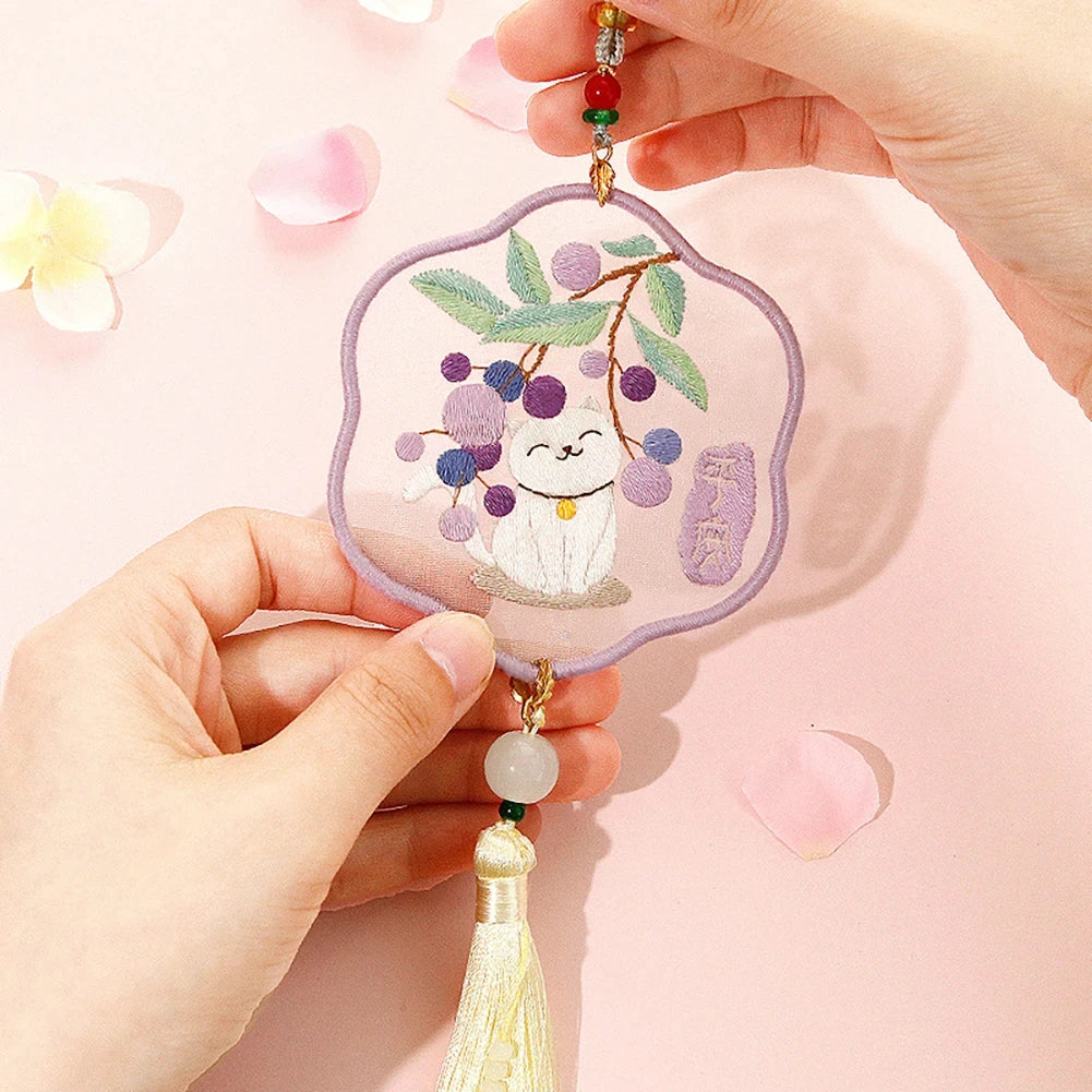 Car Pendant Needlepoint for Beginner Handmade, DIY Needlework Easy Embroidery Kit Sewing