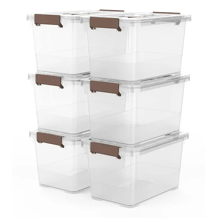 6Pack Clear 7 Quart Storage Latch Box Bins, Plastic Stackable with and Lid, MultiPurpose