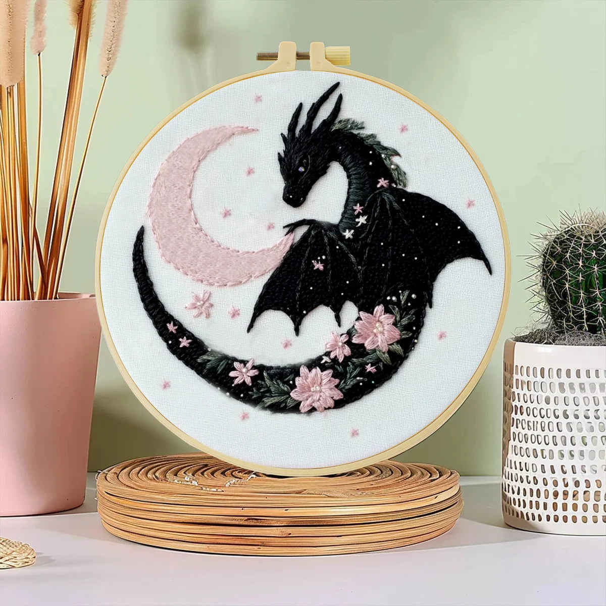 1pc 20X20CM/7.87inch The Dragon and the Moon Embroidery Starter Kit