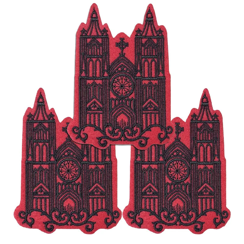 Pack of Gothic Cathedral Red and Black Embroidered Patches.
