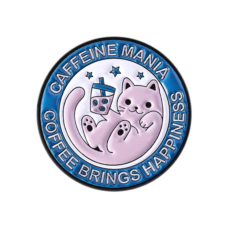 Coffee Brings Happiness Enamel Pin Kittens Puppies And Coffee Beans Brooch Lapel Metallic Pins Badge Jewelry Accessory