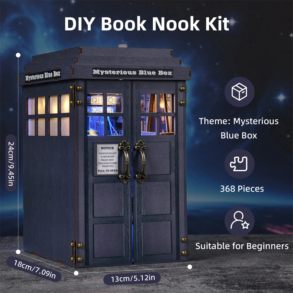 Mysterious Telephone Booth DIY Wooden Puzzle Handmade Bookshelf Dollhouse