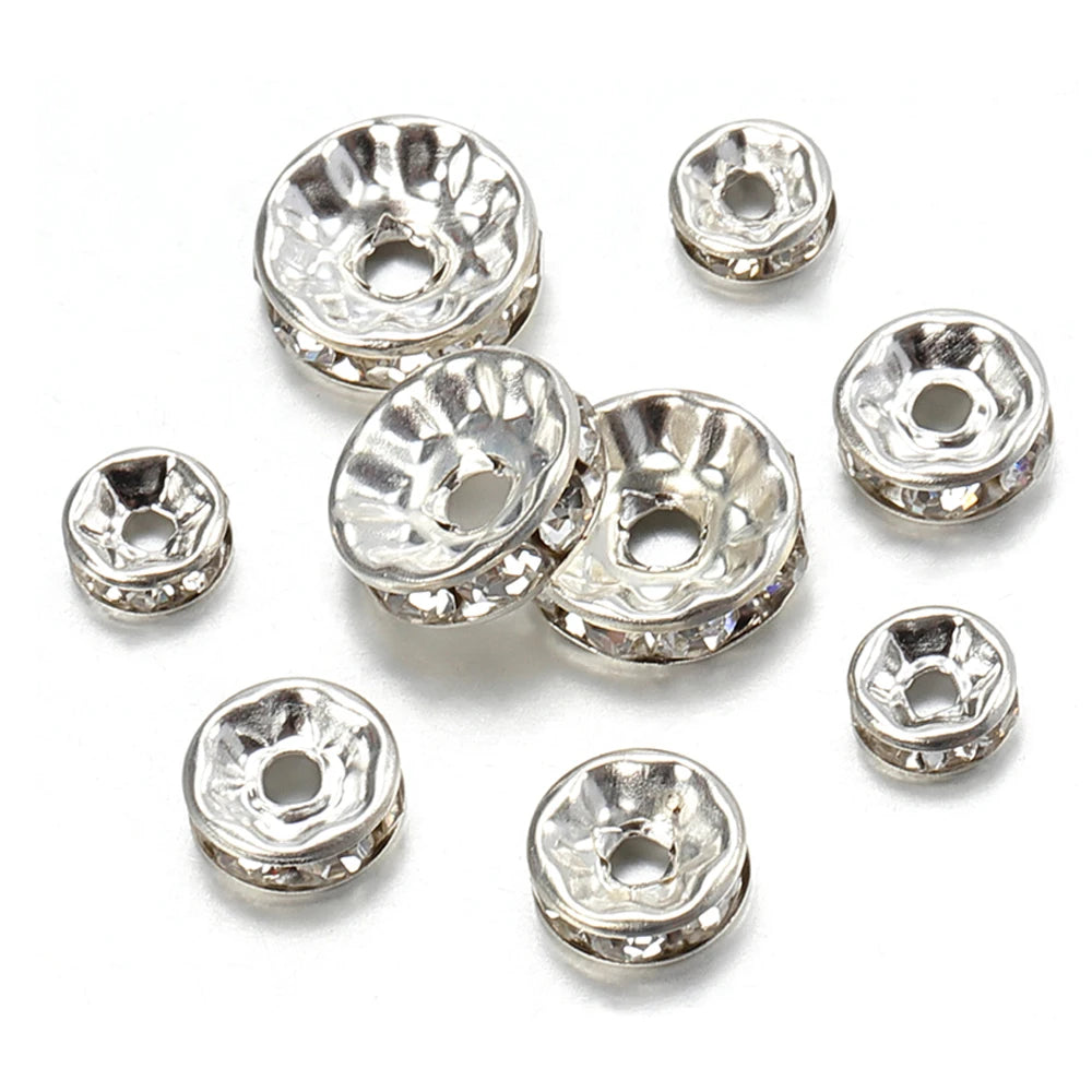 100pcs Silver Color Crystal Rhinestone Spacer Loose Beads Jewelry
