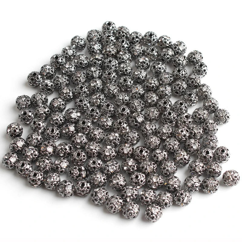 50pc/Lot 6mm 8mm 10mm AB Color  Rhinestone Ball Shape Loose Beads Metal Crystal Beads