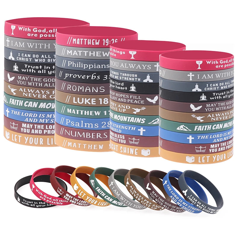 40pcs Inspirational Bible Verse Silicone Bracelets Faith-Based Wristbands