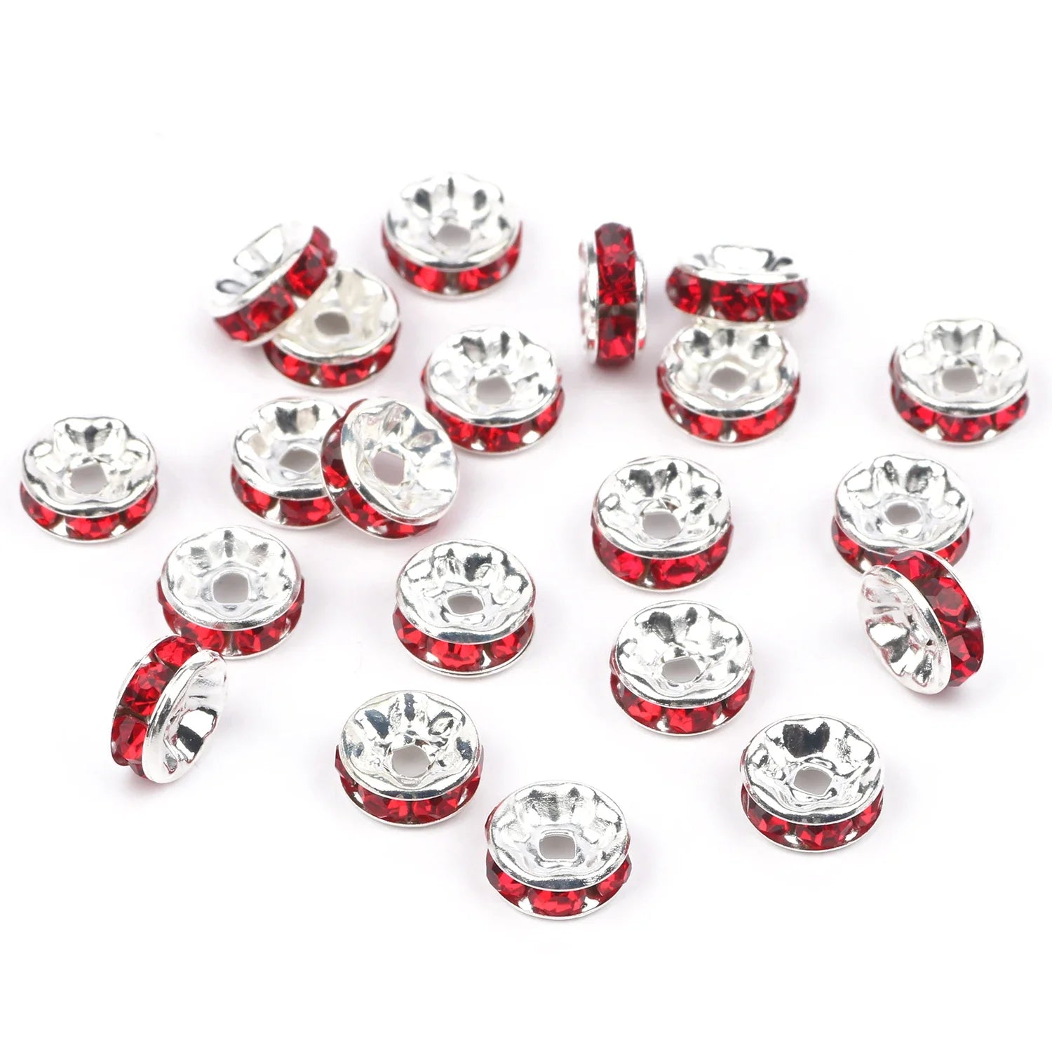 50pc/Lot 6mm 8mm 10mm AB Color  Rhinestone Ball Shape Loose Beads Metal Crystal Beads
