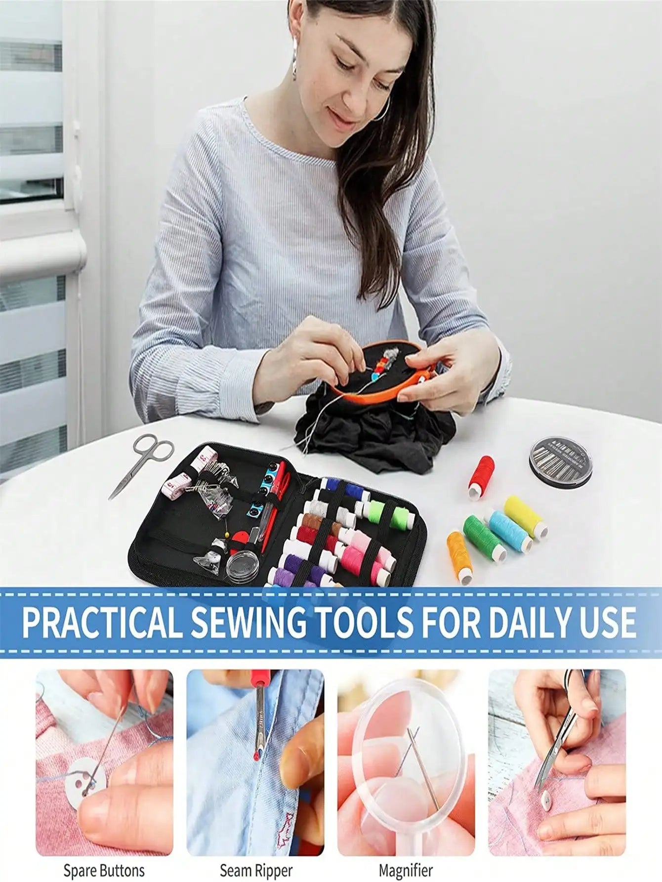 229pcs Sewing Kit with Threads & Needles - Household Embroidery & Cross Stitch Supplies Gift