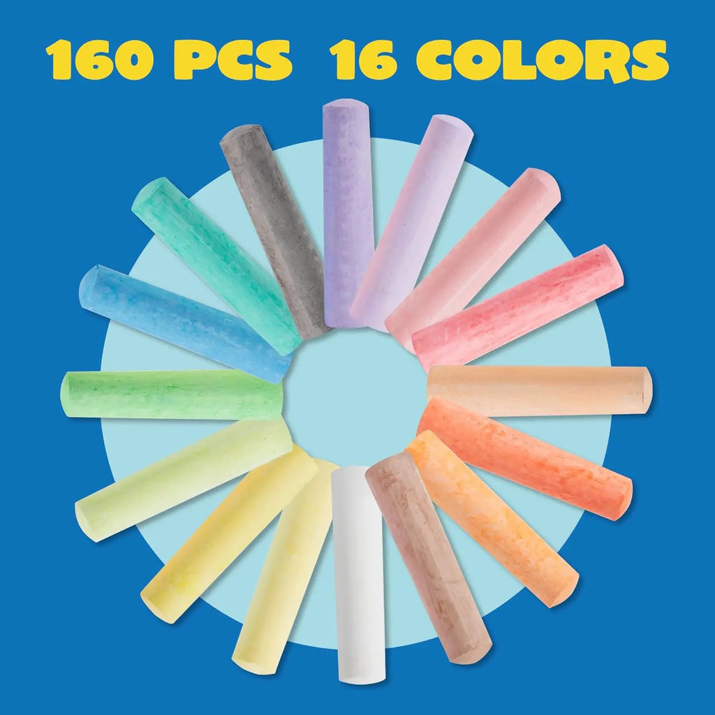 160 PCS Sidewalk Chalks Set Non-Toxic Washable Jumbo Chalk for Outdoor Art Play