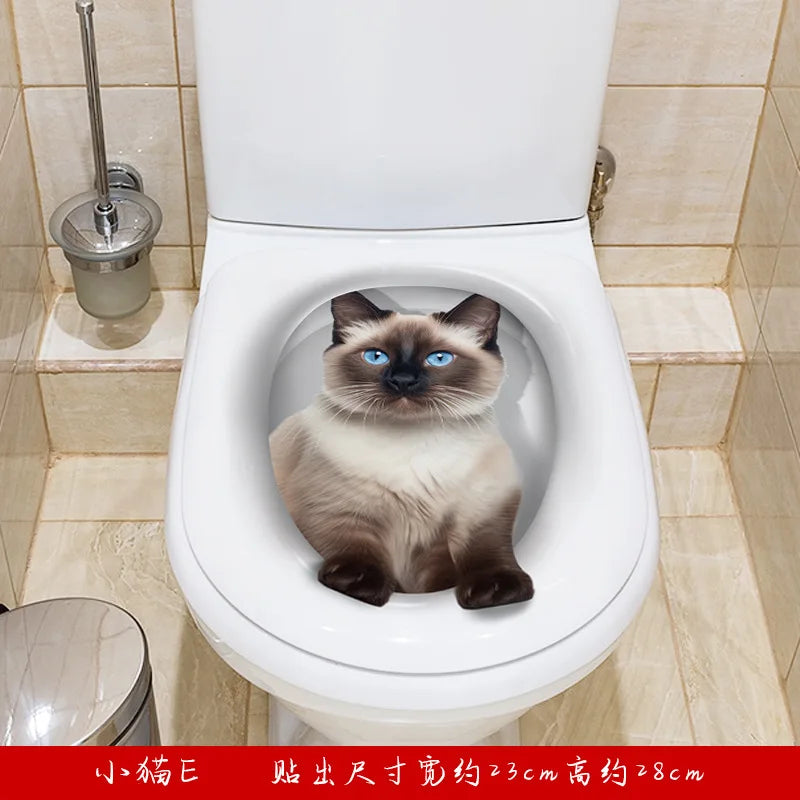 Vivid 3d Hole Cat Dog Animal Toilet Stickers Home Decoration, Diy Washroom Pvc Posters Kitten Puppy Cartoon Wall Art Decals