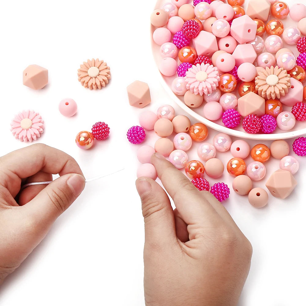 70Pcs Daisy Silicone Bead Set Multi-Shape for Pens Lanyard Keychain Bracelet Making