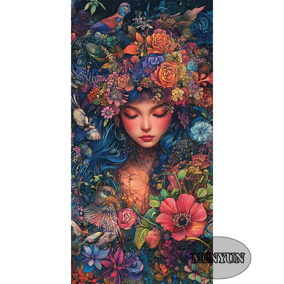 Diamond Painting Art DIY Mosaic Women Flower and Bird Embroidery Cross Stitch 5D Round Square Rhinestone Home Wall Decoration