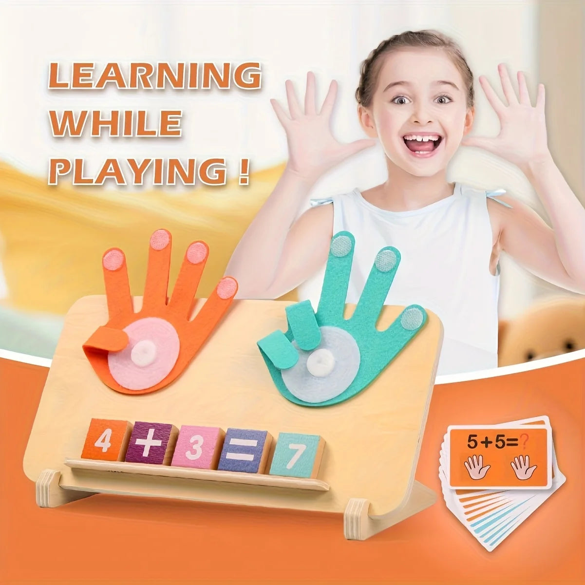 Wooden arithmetic learning board for children over 3 years old - educational toy with number blocks and math operation cards, in