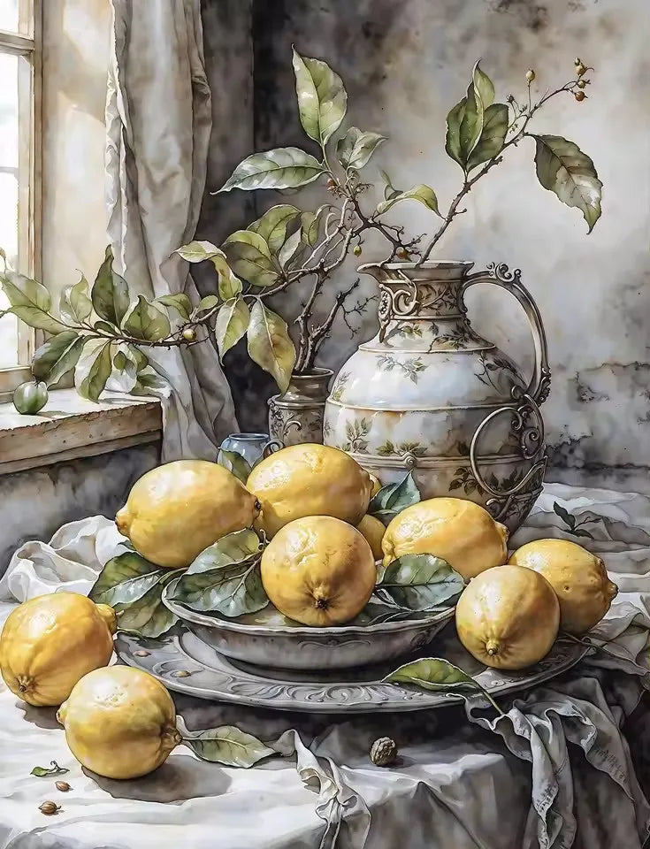 5D Diamond Painting Blossom Magnolia Blueberry Branch Flower Lemon Olive Art.