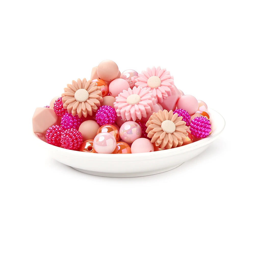 70Pcs Daisy Silicone Bead Set Multi-Shape for Pens Lanyard Keychain Bracelet Making