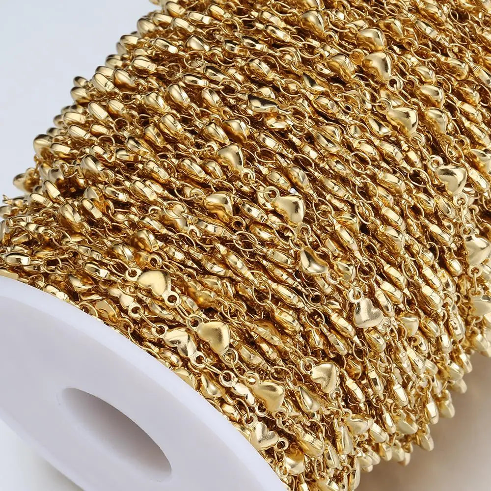 1Meter 4mm 5mm Stainless Steel Gold Color Love Heart Link Chain