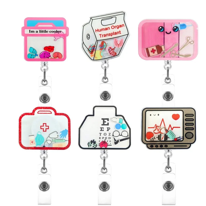 Cartoon Medical Supplies Badge Reel Funny Retractable ID Badge Clip with Rotating Alligator Clip for Nurse Gift