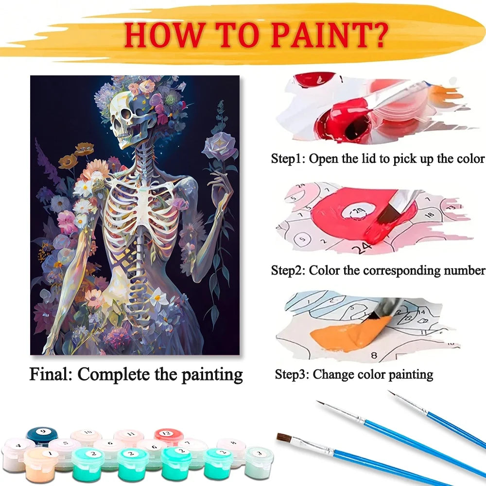 Diy Art Paint By Numbers For Adult Flower Skeleton