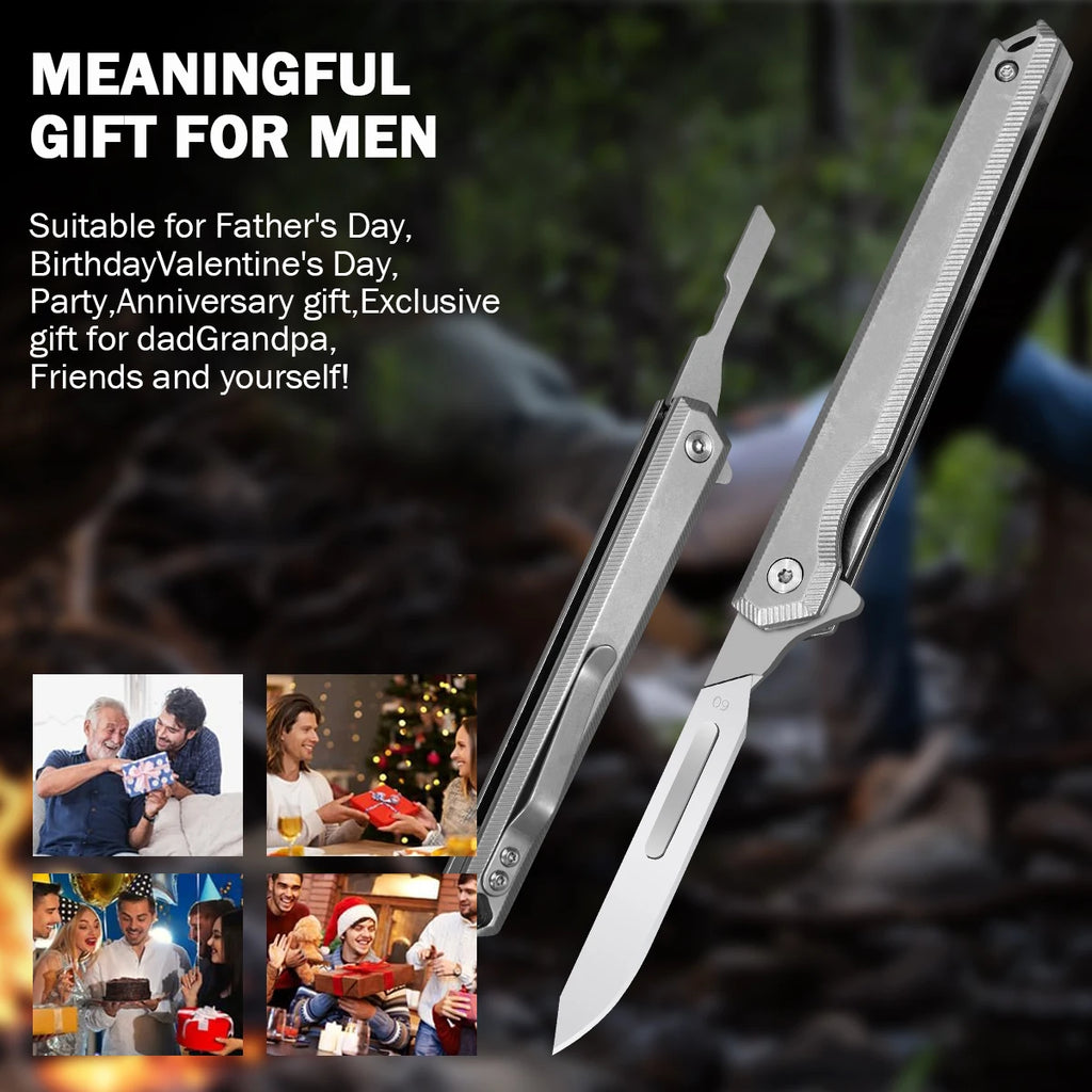 Titanium Folding Pocket Utility Knife with 3 replacement blades