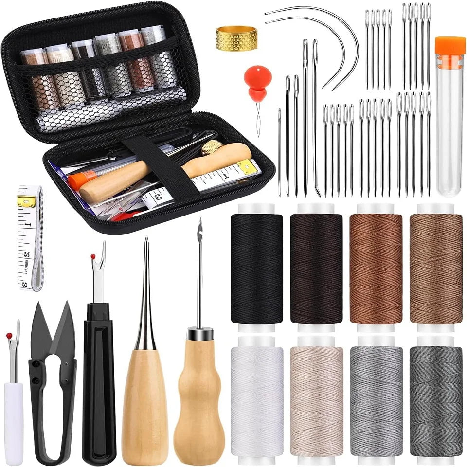 KRABALL Leather Sewing Tools Kit With Hand Sewing Needles And Waxed Thread