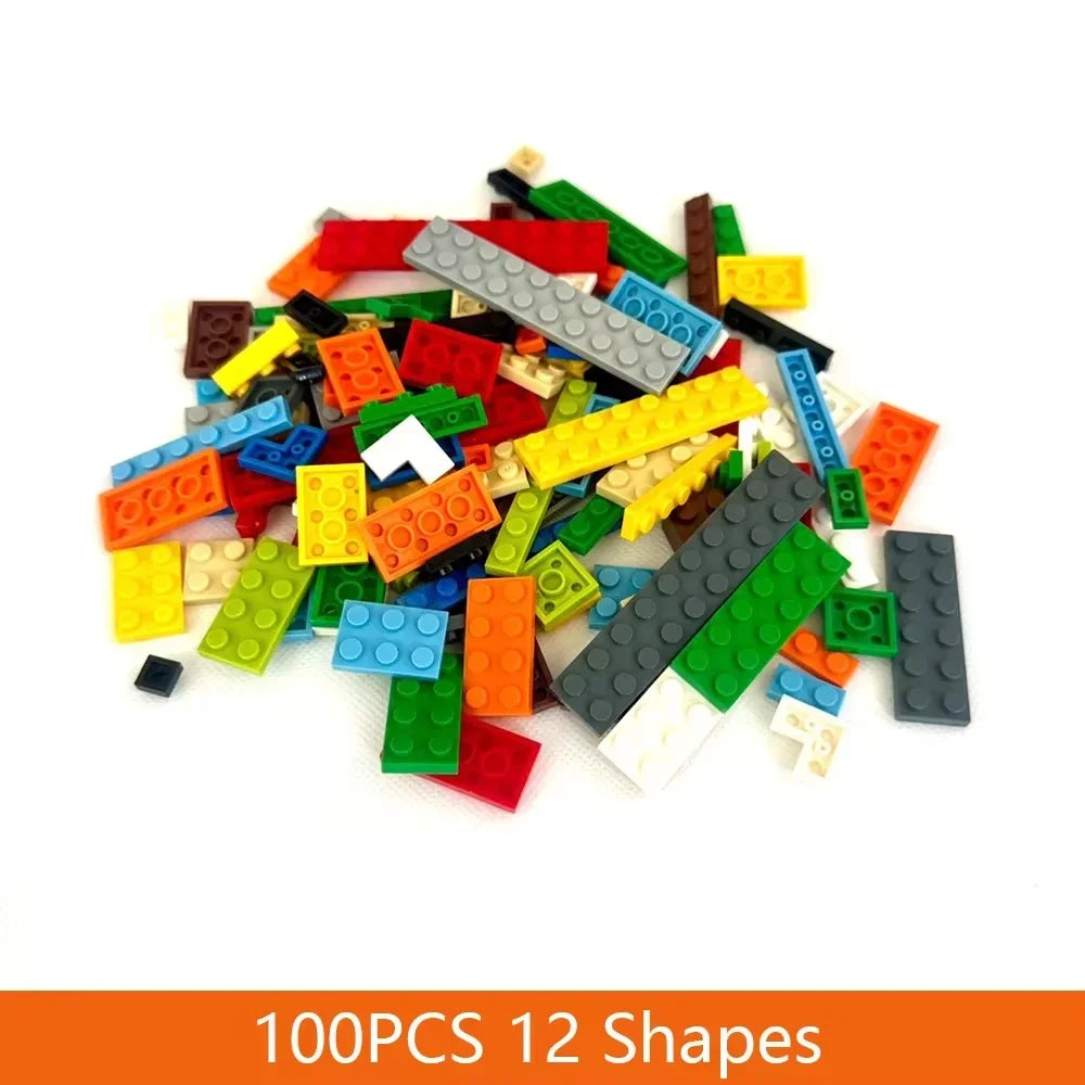 100PCS 12 Shapes Thin Plate Parts City Bulk Building Blocks Mixed Accessory Creative Bricks Compatible Brand 1x1 1x2 1x4 Dots