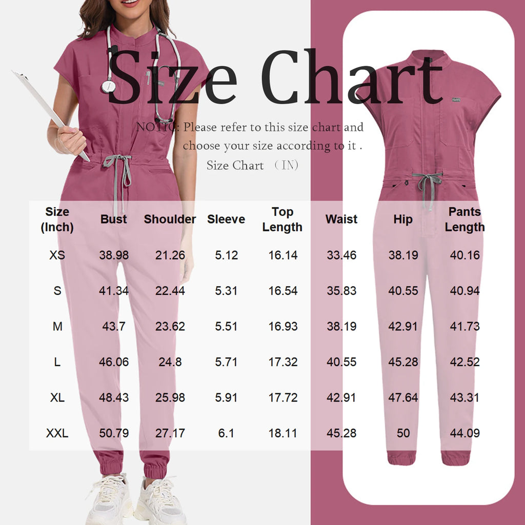 Women's Nurse Jumpsuit Stand Collar Sleeveless Multi-Color Drawstring