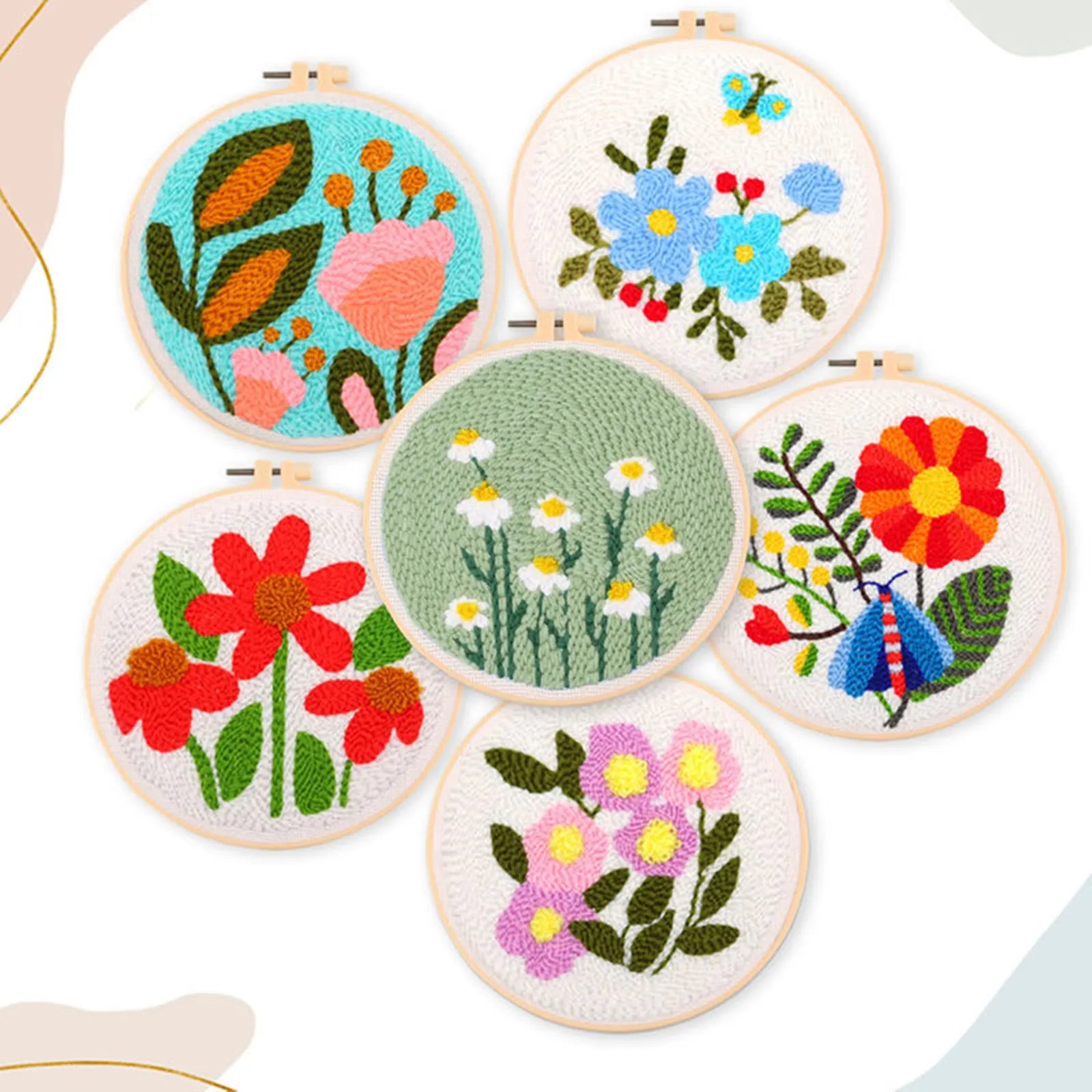 Punch Needle Embroidery Starter Kits, Punch Needle Kit For Craft Lovers, Punch Needle Fabric With Pattern, Yarns And Embroidery