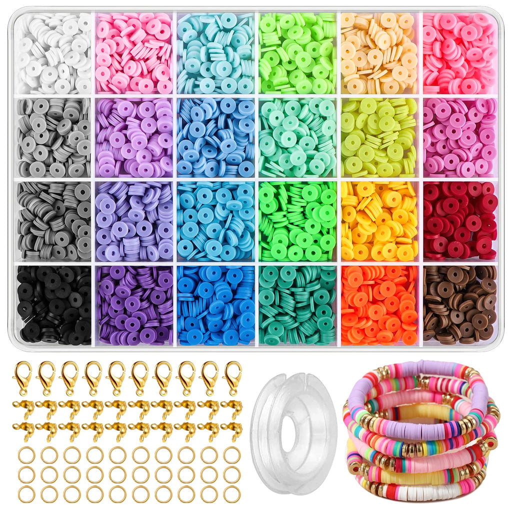 2400pcs clay bead set, DIY jewelry-making set with lobster clasp elastic thread